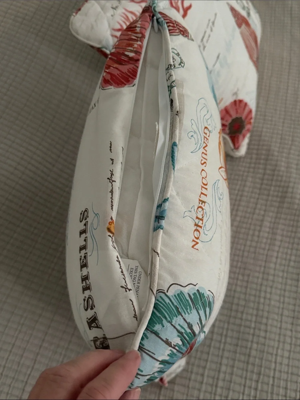 Coastal Shell Print Decorative Throw Pillows (2) Cream with Teal & Coral Accents